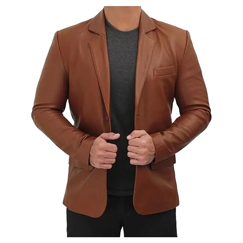 Men’s Casual Brown Leather Blazer