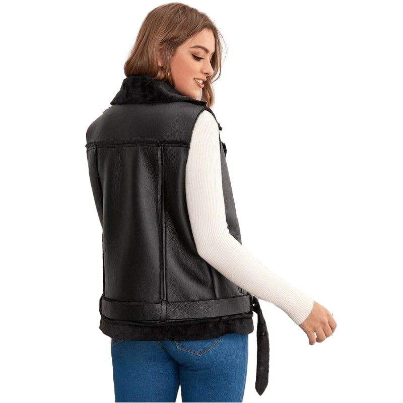Womens-Shearling-Biker-Leather-Vest