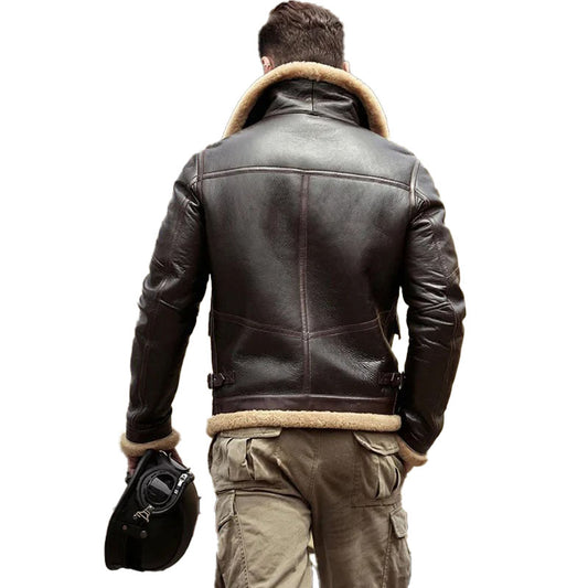 Mens Brown Sheepskin Shearling Leather Jacket Coat