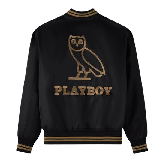 OVO Playboy Black Satin Varsity Jacket