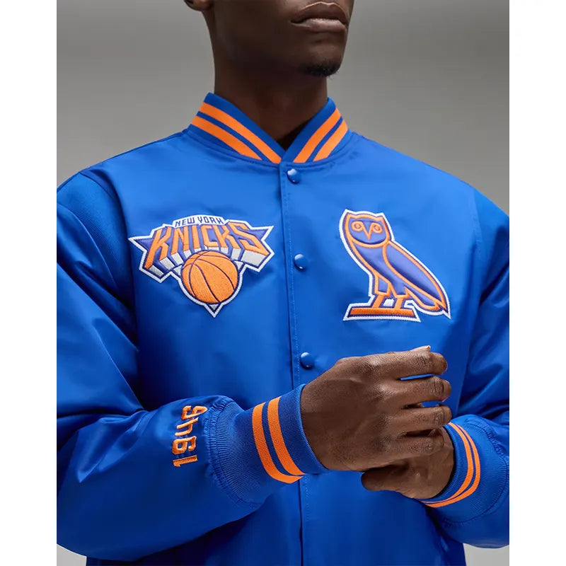 OVO x NBA New York Knicks Satin Varsity Jacket