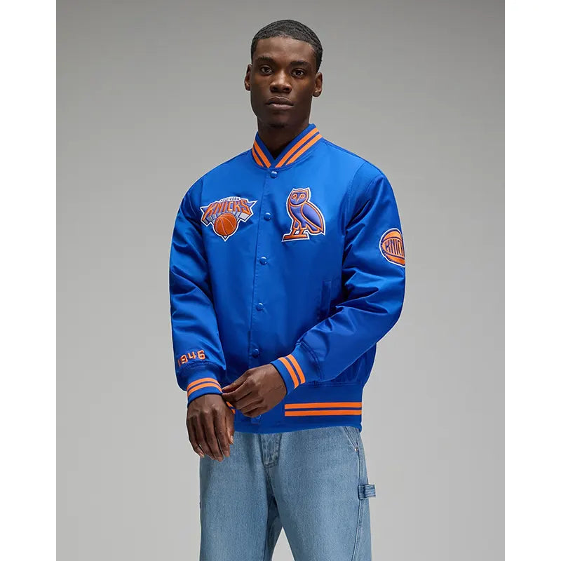 OVO x NBA New York Knicks Satin Varsity Jacket