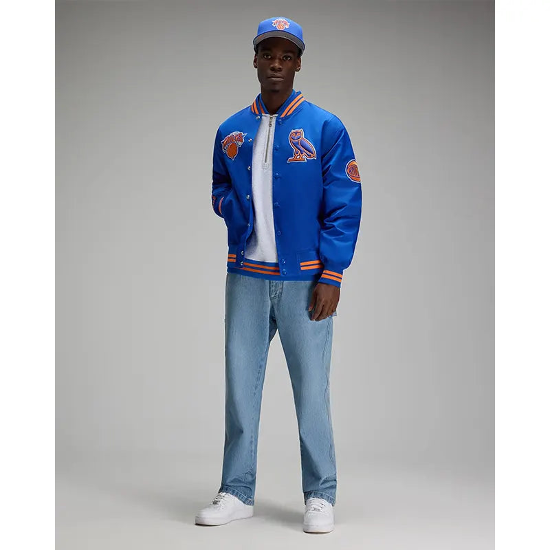 OVO x NBA New York Knicks Satin Varsity Jacket