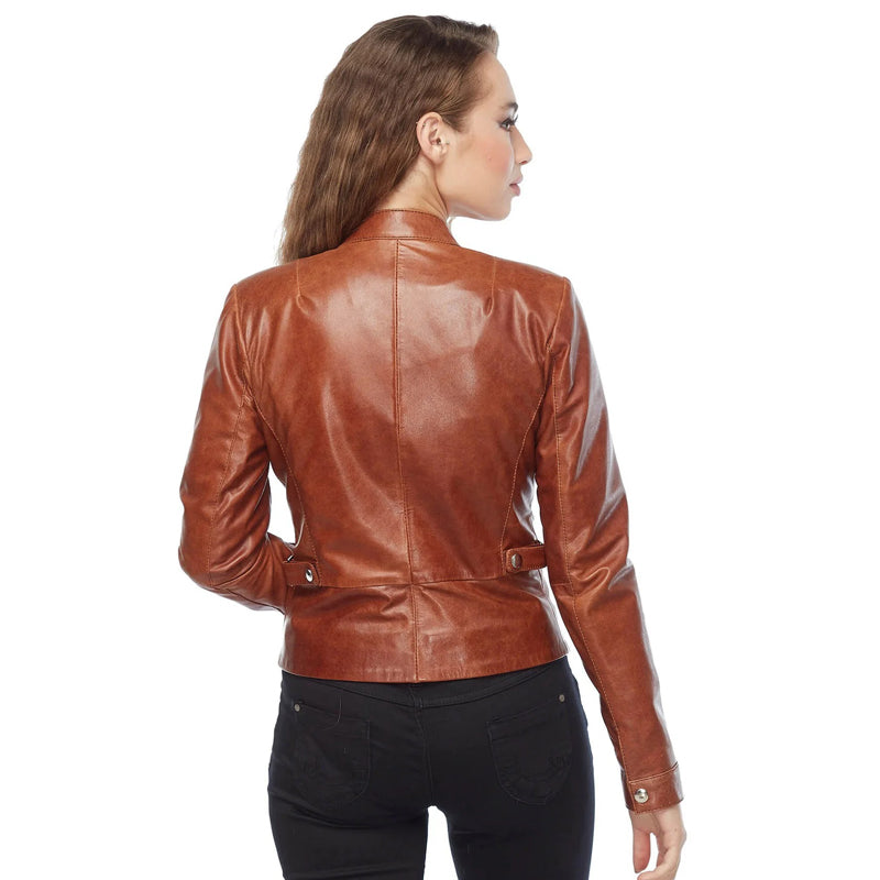 Women’s Real Brown Leather Moto Jacket