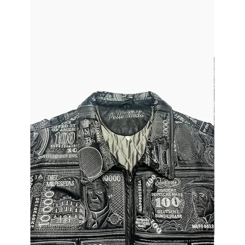 Pelle Pelle World Currency Embroidered Leather Jacket