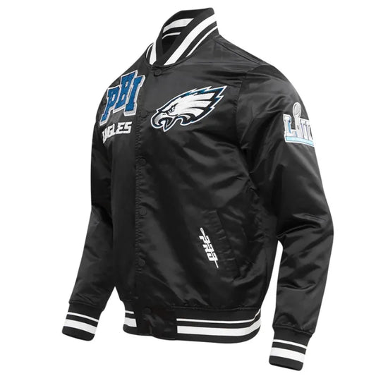 Philadelphia Eagles Black Satin Varsity Jacket