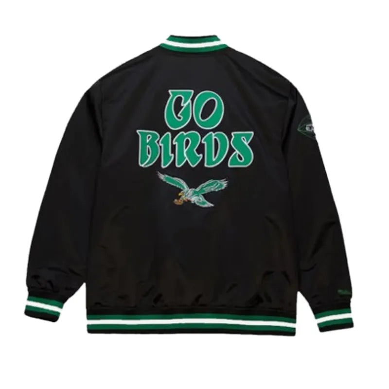 Mitchell & Ness Philadelphia Eagles Satin Black Varsity Jacket