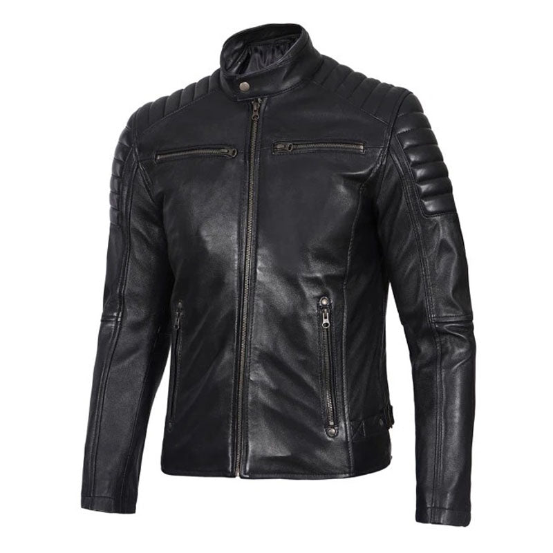 Black Cafe Racer Leather Jacket
