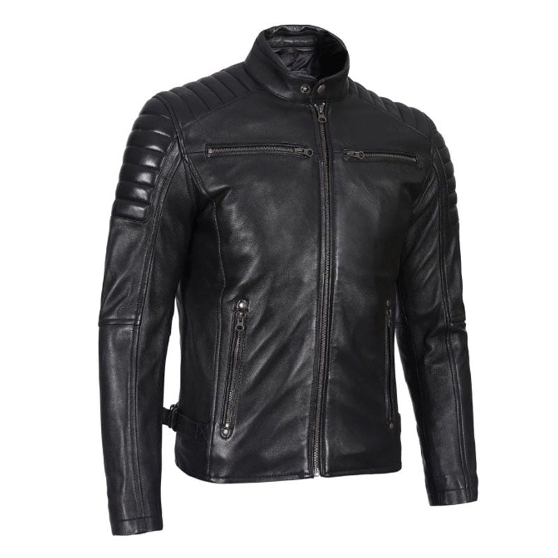 Black Cafe Racer Leather Jacket