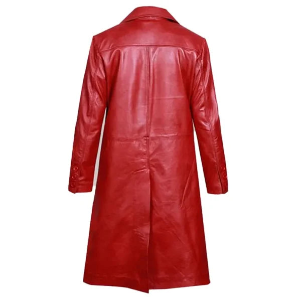 Red Leather Trench Long Coat