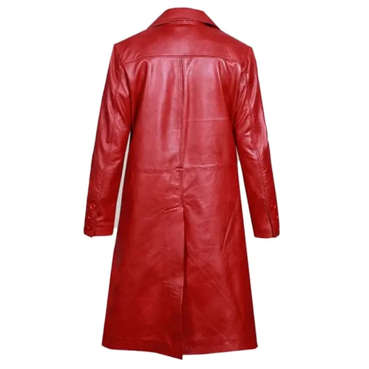 Red Leather Trench Long Coat