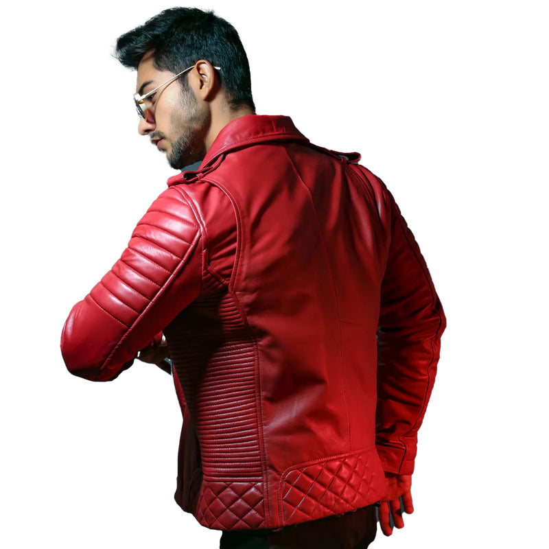 Mens Quilted Black Motorcycle Leather Jacket