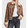 Women’s Tan Shearling Leather Trucker Jacket