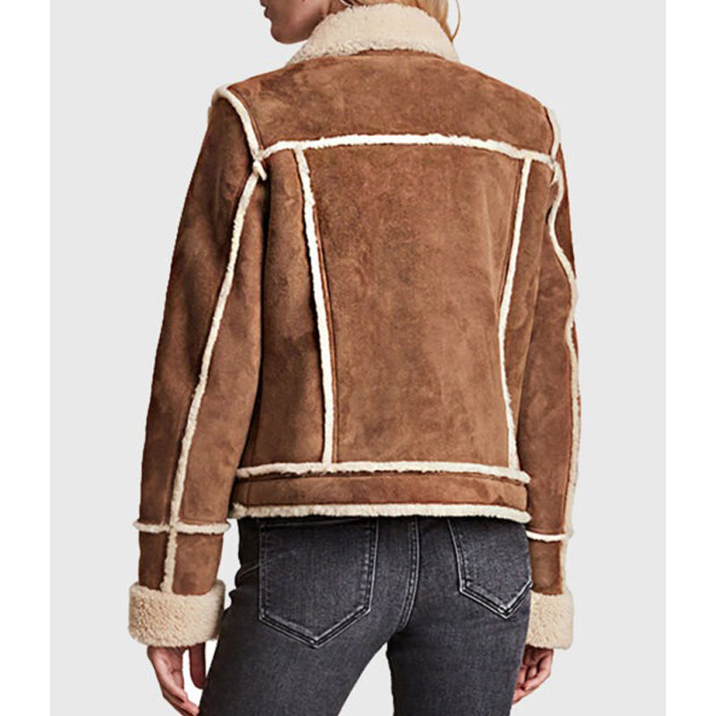 Women’s Tan Shearling Leather Trucker Jacket