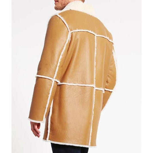 Mens Shearling Tan Brown Leather Car Coat