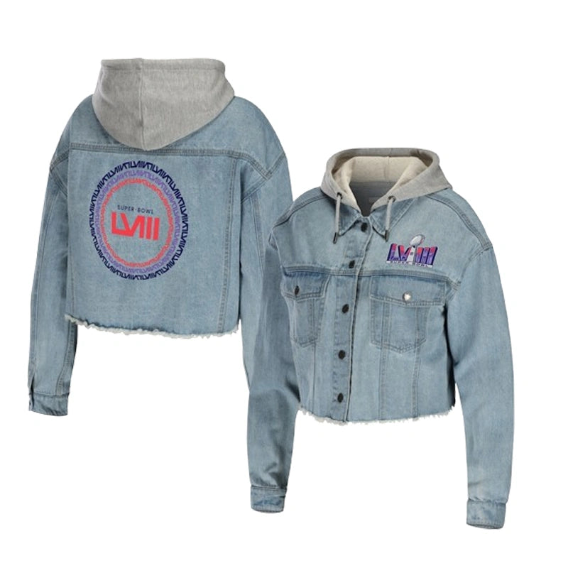Super Bowl LVIII WEAR by Erin Andrews Denim Cropped Hoodie