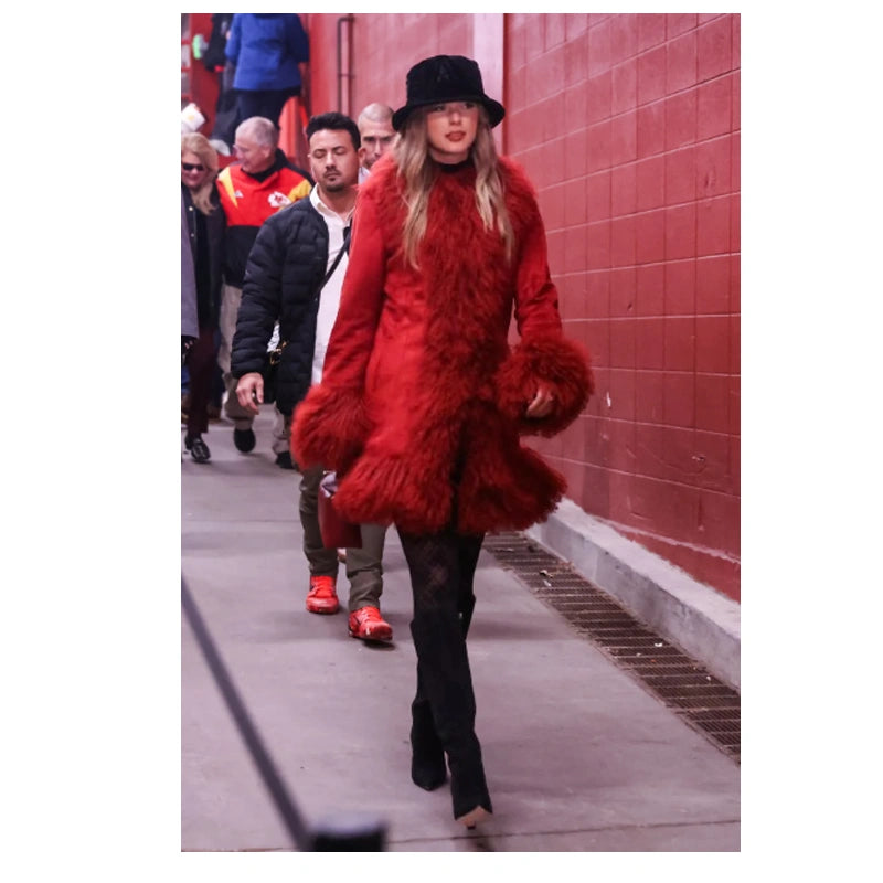 Taylor Swift Enters Her Winter WAG Era in a Red Penny Lane Coat
