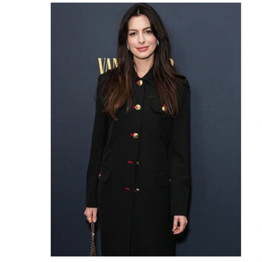 Anne Hathaway The Apprentice Premiere Black Coat