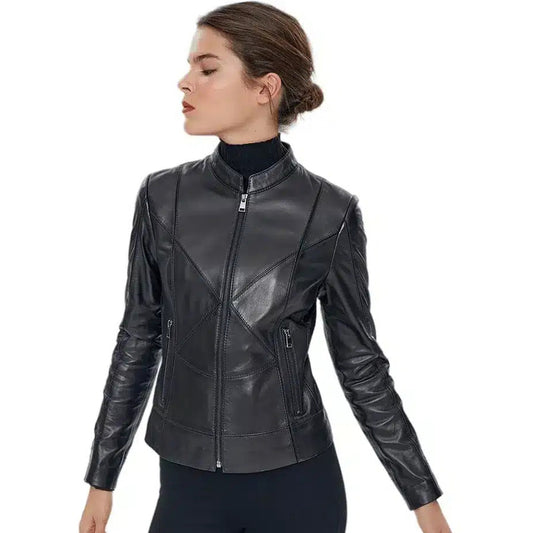 Women’s Real Black Leather Cafe Racer Jacket