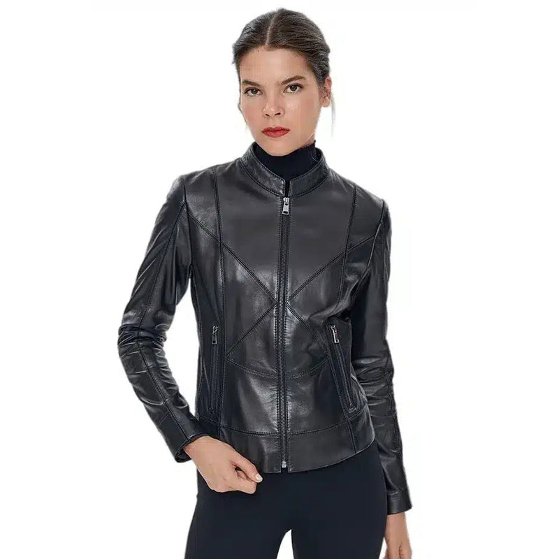Women’s Real Black Leather Cafe Racer Jacket