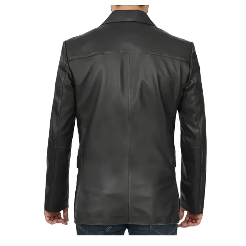 Men’s 2 Buttons Notch Lapel Leather Blazer