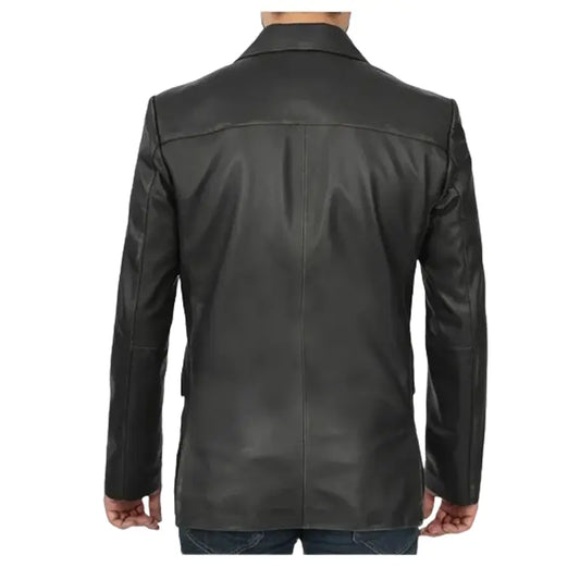 Men’s 2 Buttons Notch Lapel Leather Blazer