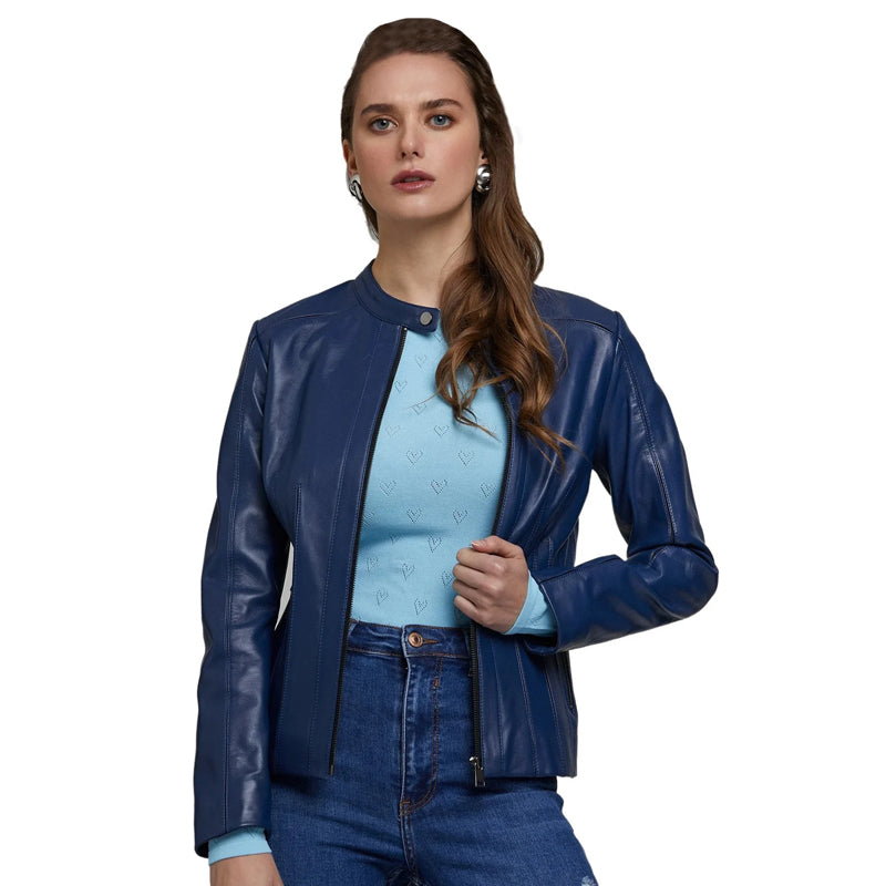 Women’s Real Navy Blue Leather Jacket