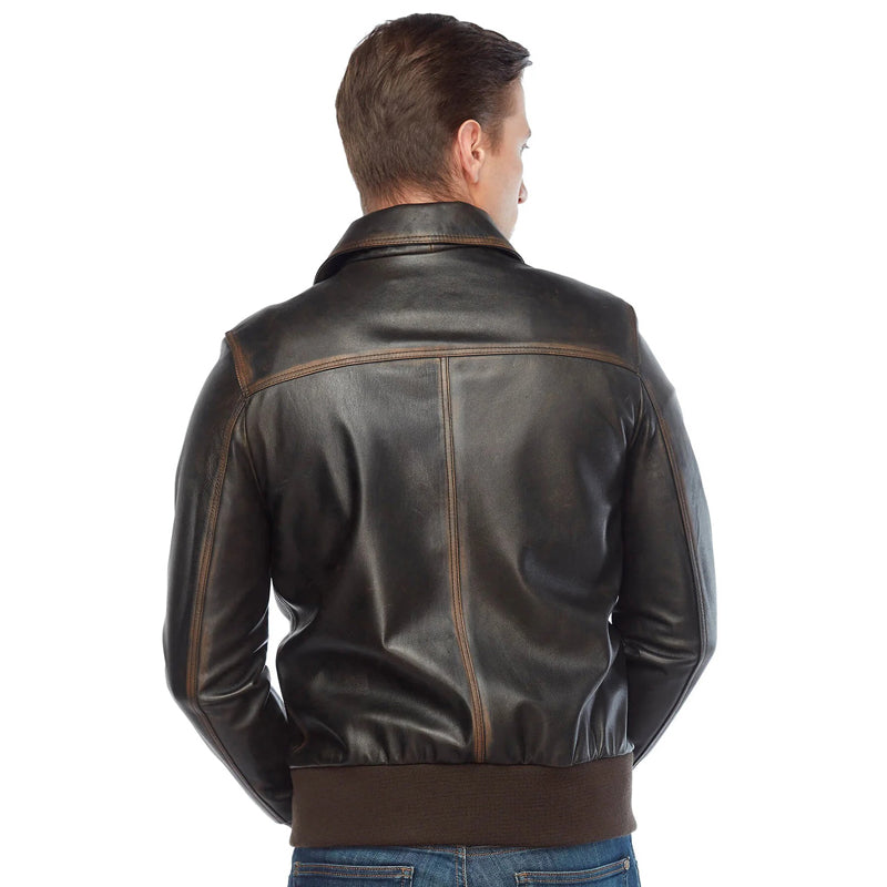 Men’s Real Brown Leather Bomber Jacket