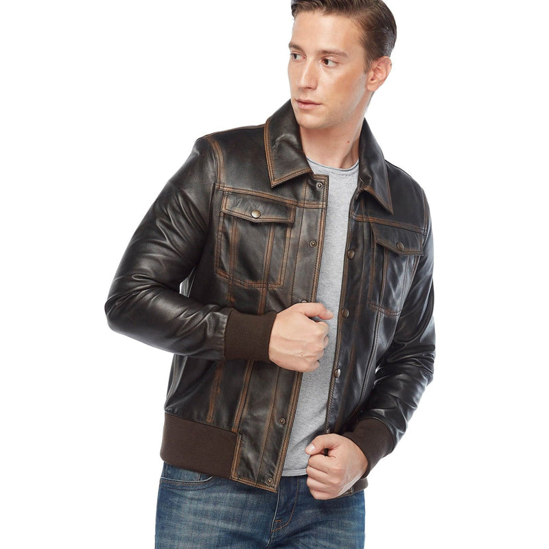 Men’s Real Brown Leather Bomber Jacket
