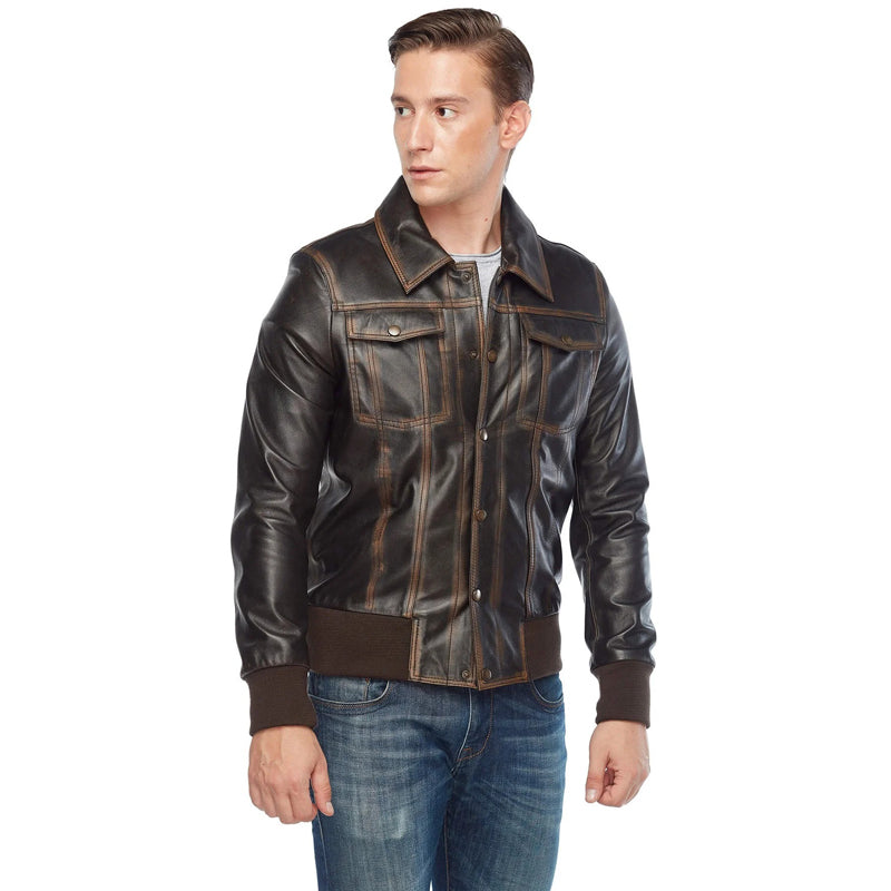Men’s Real Brown Leather Bomber Jacket