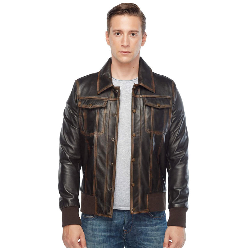 Men’s Real Brown Leather Bomber Jacket