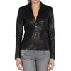 Women Black Genuine Leather Blazer