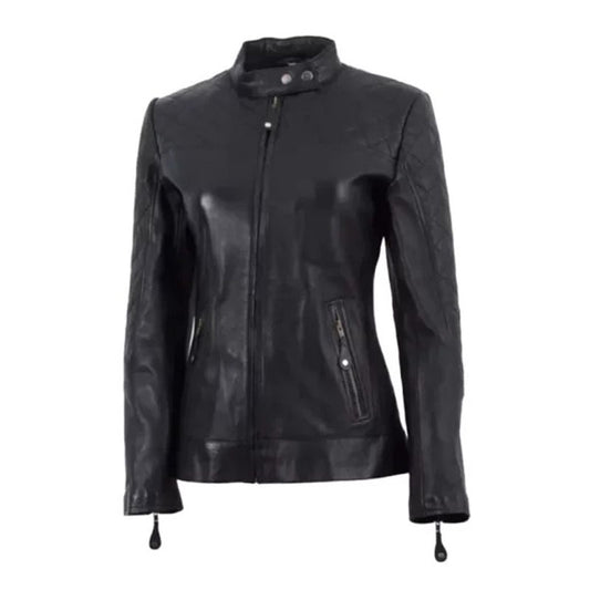 Women Cafe Racer Leather Jacket