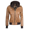 Women Camel Brown Bomber Leather Jacket