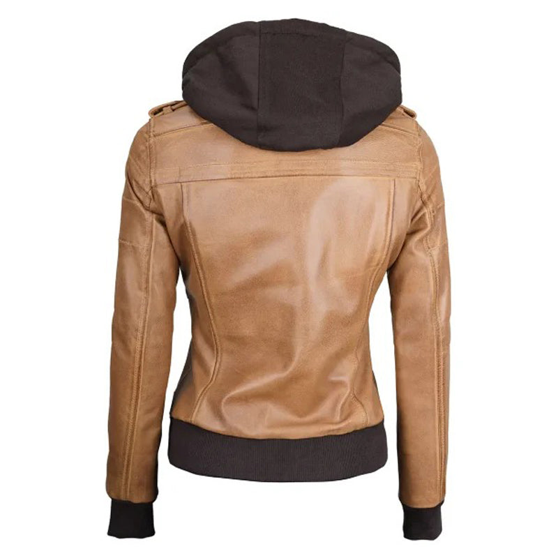 Women Camel Brown Bomber Leather Jacket