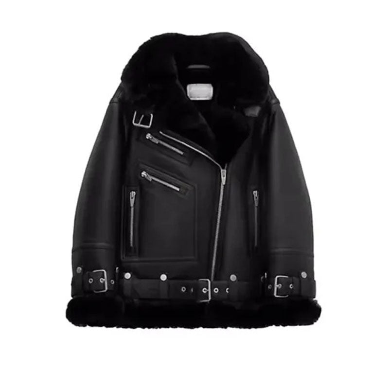 Women Moto Shearling Jacket