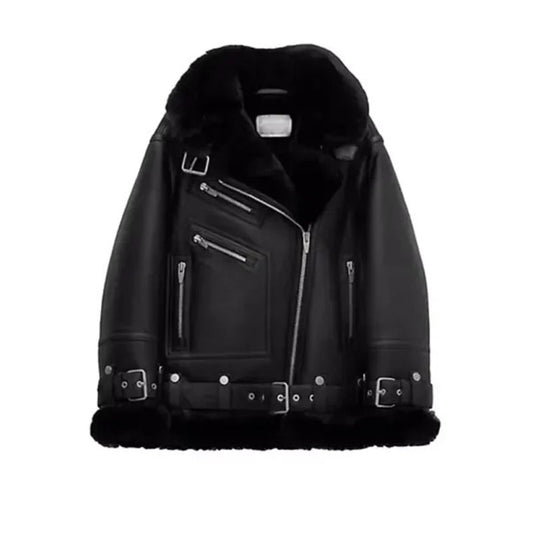 Women Moto Shearling Jacket