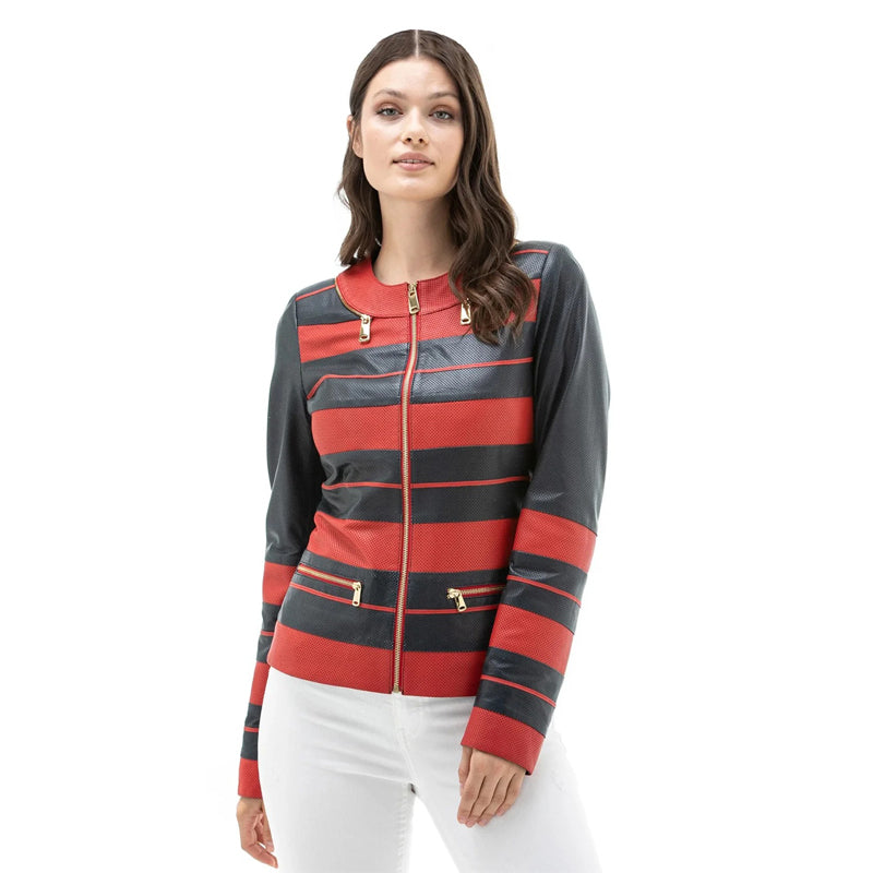Women’s Real Navy & Red Leather Jacket
