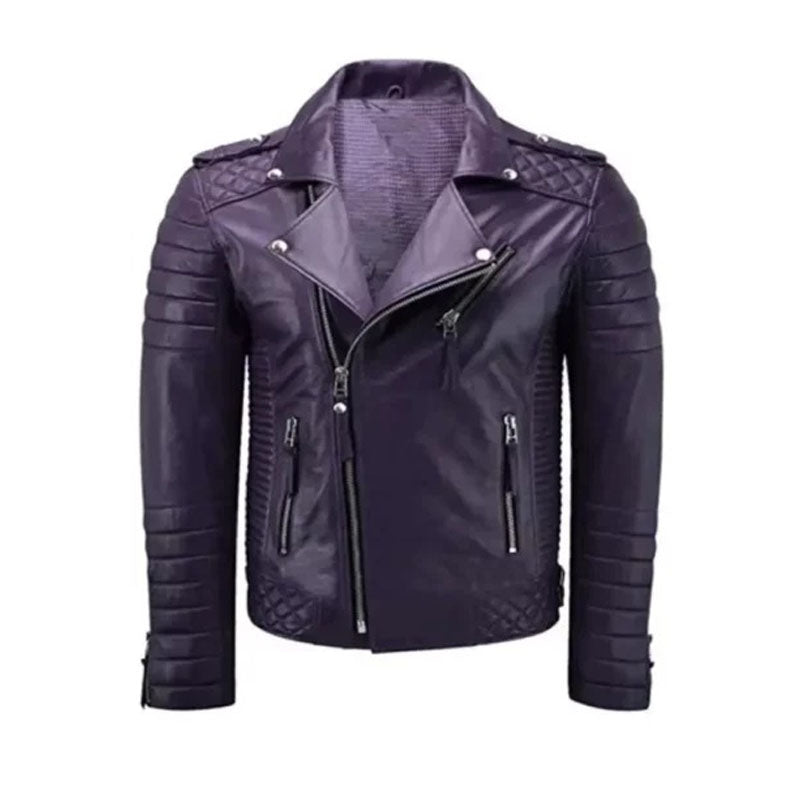 Women Purple Leather Quilted Jacket