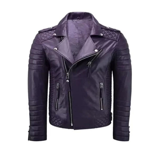 Women Purple Leather Quilted Jacket