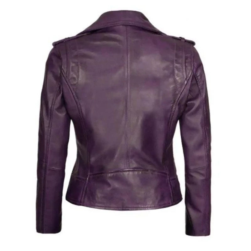 Women Purple Leather Moto Jacket