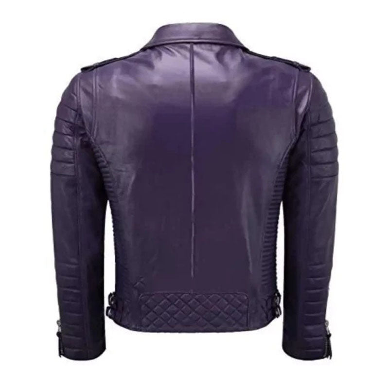 Women Purple Leather Quilted Jacket