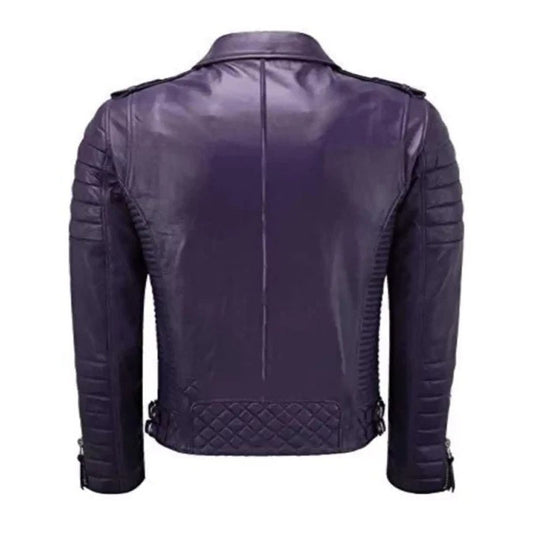Women Purple Leather Quilted Jacket