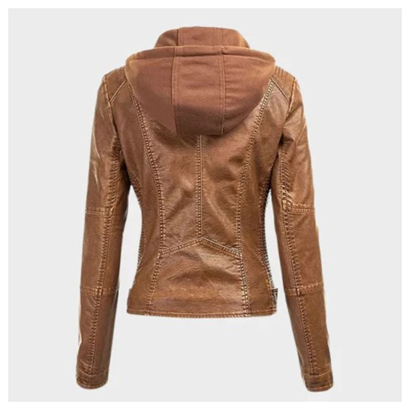 Women Removable Brown Hooded Jacket
