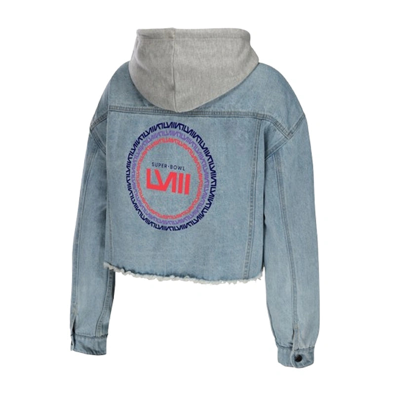 Super Bowl LVIII WEAR by Erin Andrews Denim Cropped Hoodie