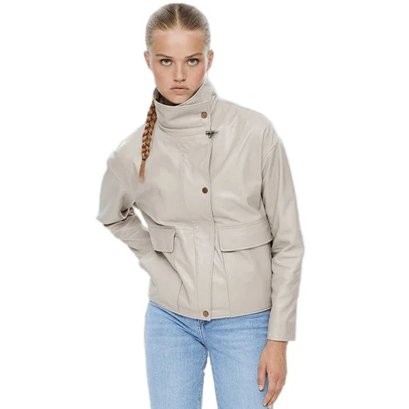 Women’s Real Beige Leather Coat