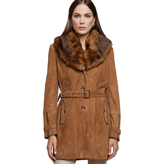 Women’s Real Brown Leather Suede Coat