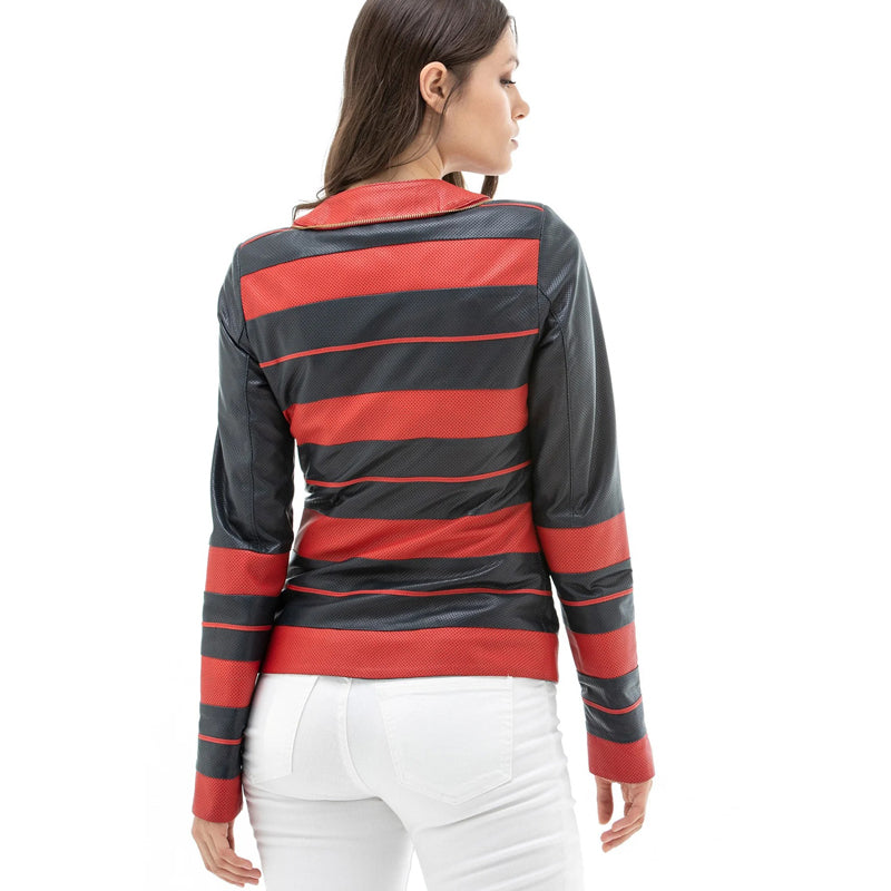 Women’s Real Navy & Red Leather Jacket