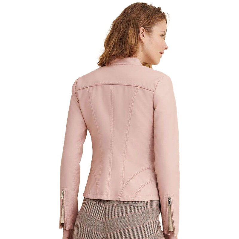 Women’s Baby Pink Biker Leather Jacket