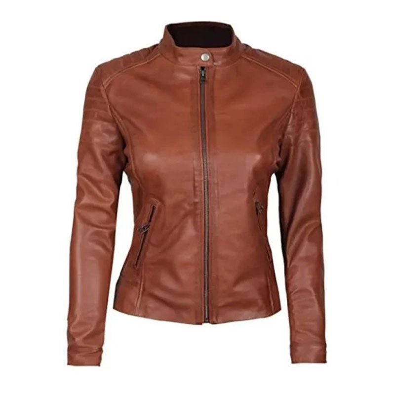 Womens Biker Brown Leather Jacket